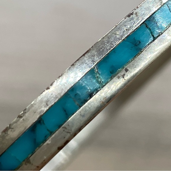 Beautiful Unsigned Vintage Mexico 925 Silver Turquoise Bangle Bracelet - Picture 5 of 5